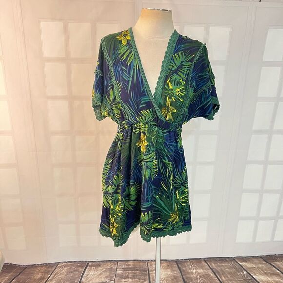 🔥🔥5 for $25🔥🔥 America & Beyond Green Tropical Surplice Mini Swim Suit Cover Up - Picture 4 of 13